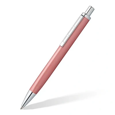 Abbildung von STAEDTLER Druckkugelschreiber triplus 444 M, Farbe Radiant Rose, hochwertiges Metallgehäuse in ergonomischer Dreikantform, Großraummine Schreibfarbe Blau, M20 3