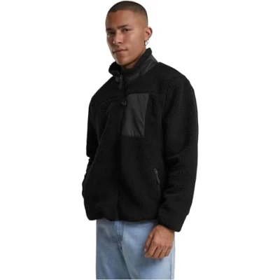 Abbildung von Urban Classics WITH Stand UP Collar Fleecejacke, Herren, Größe: 5XL, Black
