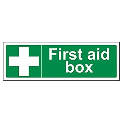 Abbildung von vsafety 31014 ax s &quot;First Aid Box&quot; Erste Hilfe Allgemeine Zeichen, selbstklebend, Landschaft, 300 mm x 100 mm, grün