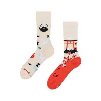 Abbildung von Dedoles Socken Unisex Damen Herren &amp; Kinder Baumwolle viele lustige Designs Fussball Fahrrad Pferde Geschenk links rechts verschieden, Farbe: Mehrfarbig, Motiv: Japan, Gr. 39 42