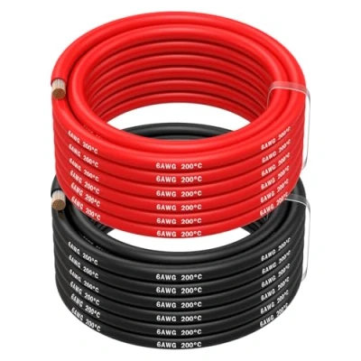 Abbildung von MMOBIEL 6 AWG Silikon Elektronik Kabel Gauge (13,3mm²) Verzinnte Kupferkabel 2 Separate Rot &amp; Schwarz Jede 5m / 16.4ft für Kühlschränke, Klimaanlagen, Autobatterien, Schweißbatterien