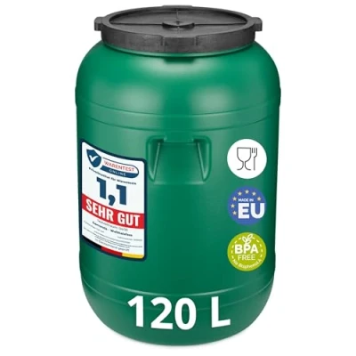 Abbildung von Garronda Weithalsfass 120 Liter Futtertonne mit Deckel ohne Dichtung BPA freier HDPE Futterbehälter für Wasser, Lagerung, Tierfutter, Sauerkraut und Gurken GD 0142