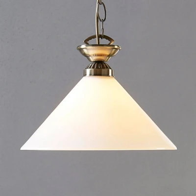 Abbildung von Lindby Pendelleuchte Otis, dimmbar, Leuchtmittel nicht inklusive, Antik, Glas, Metall, opalweiß glänzend, altmessing, 1 flammig, E27