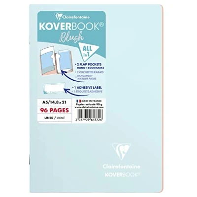 Abbildung von Clairefontaine 961772C Heft Koverbook Blush, DIN A5, 14,8 x 21cm, 48 Blatt, liniert, Umschlag blickdicht, 1 Stück, Eisblau / Korallenrot