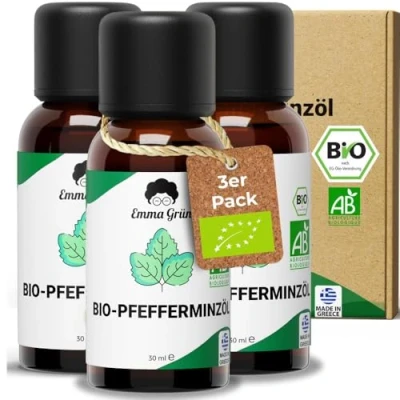 Abbildung von Emma Grün® Bio Pfefferminzöl Ätherisches Öl [100% NATURREIN] Peppermint Oil 3x 30ml Zertifiziertes Lebensmittel Ätherische Öle Naturrein Essential Oils aus Griechenland