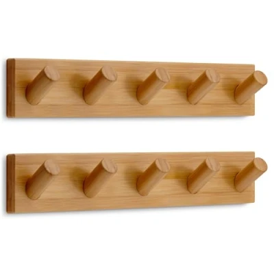 Abbildung von LARHN Garderobenleiste Holz mit 5 Haken (2 Stk.), 42cm Wandgarderobe, Jackenhalter Wand, Hakenleiste Garderobe Kleiderhaken, Garderobenhaken Series 6