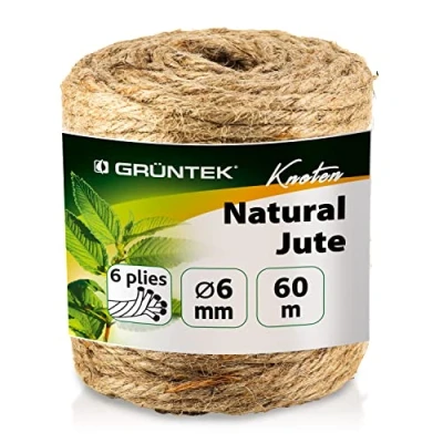 Abbildung von GRÜNTEK Garten Juteschnur 6mm Dicke, mit 60m, 100% Jutegarn Naturfarbe Seil (1 tlg)