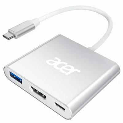 Abbildung von acer USB C HDMI Adapter Multiport, 4K mit PD 100W, 3.0 5Gbps Datenport, auf kompatibel MacBook Pro/Air, Dell XPS, Surface Pro, Galaxy S24 UltraSilber