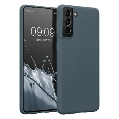 Abbildung von kwmobile Hülle kompatibel mit Samsung Galaxy S21 Plus weiches TPU Silikon Case Cover geeignet für kabelloses Laden Dunkler Schiefer