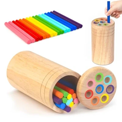 Abbildung von HaoVrisn Montessori Spielzeug ab 1 2 3 Jahre, Sensorik Jahr, Motorikspielzeug Jahr Lernspielzeug Geschenk für Kleinkinder Holz Sortier &amp; Stapelspielzeug