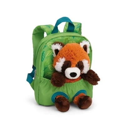 Abbildung von Rucksack mit Plüschtier 21x26cm Roter Panda 25cm grün Abnehmbarer Pluschspielzeug Weich Flauschig, Kindergartenrucksack Kuscheltier für Jungen und Mädchen 61747