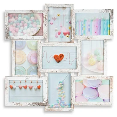 Abbildung von levandeo Bilderrahmen Collage 45x45cm 9 Fotos 10x15cm Shabby Chic MDF Holz Glas Vintage Landhausstil fertig montiert Wanddeko