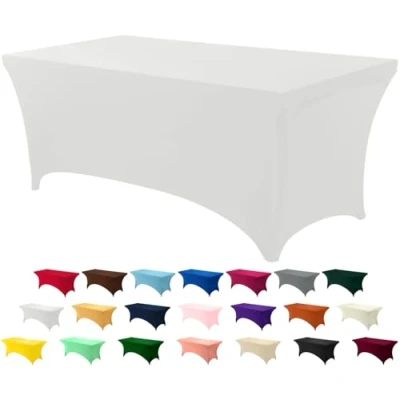 Abbildung von Utopia Kitchen 1 Paquet de Manteles Rectangulares Poliéster (6 pies 183 cm) Elásticos Spandex, Cubre Mesas para Bodas, Bares, Artesanías, Exposiciones (Blanco)