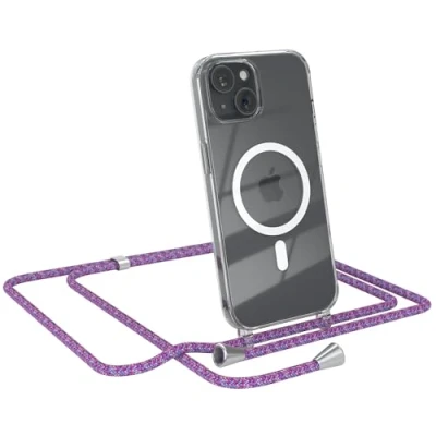 Abbildung von EAZY CASE Handykette kompatibel mit iPhone 15 Kette zum Umhängen Stoßfest Handyhülle für Silikon Hülle Band Handytasche Transparent als Fallschutz in Unicorn