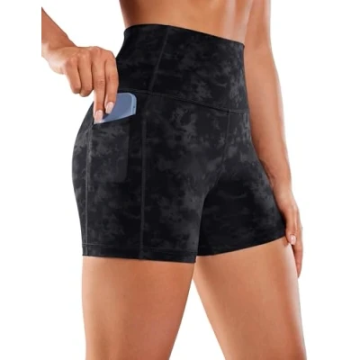 Abbildung von CRZ Yoga Naked Feeling Damen Kurze Leggings High Waist Radlerhose Fitness Sporthose mit Taschen 10cm Der Rauchtintennebel 38