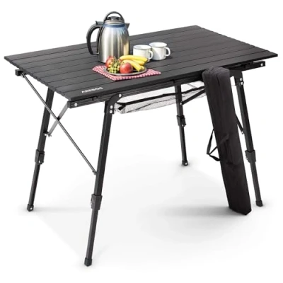 Abbildung von Arebos Campingtisch faltbar 90 x 51,5 cm Klapptisch höhenverstellbar 47 69 Camping Zubehör, Garten, Grill, Picknick Tisch klappbarer Falttisch Reisetisch inkl. Tragetasche Schwarz