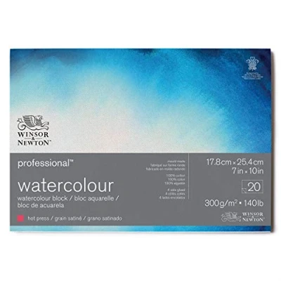 Abbildung von Winsor &amp; Newton 6664005 Professional Aquarellpapier im Block 20 Blatt 17,8 x 25,4cm , 300g/m², Satiniert, helles natürliches weißes Papier in archivierbarer Qualität, gilbbeständig