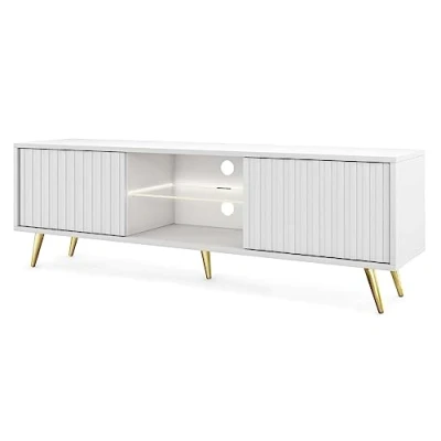 Abbildung von Selsey TV Schrank Board Sideboard Fernsehtisch Fernsehschrank Mit Lamellen 135 cm Goldene Beine Weiß Bello