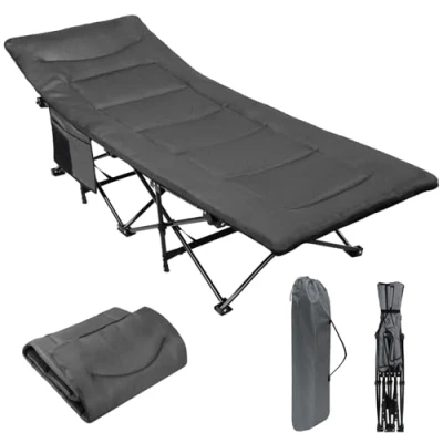 Abbildung von ALPIDEX Campingbett Feldbett 190 x 67 Max. 200 kg Auflage Topper Weich Bequem Seitentasche Gepolstert Klappbar Faltbar Gästebett XL Liege Camping Garten Innen Outdoor, Farbe:Grey