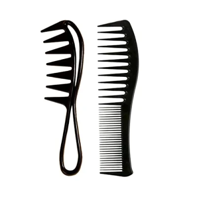 Abbildung von Haarkamm, 2 Stück Breite Zahnkämme Professioneller Friseur Kamm Antistatischer Grobzinkiger Hitzebeständige Haar Kit für Frauen Männer (Schwarz)