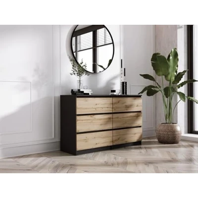 Abbildung von 3E 3xE living.com Komodenschrank mit 6 Schwarzen Schubladen, Farbe: Schwarz &amp; Wotan Eiche, A: 120 x 79 39 cm