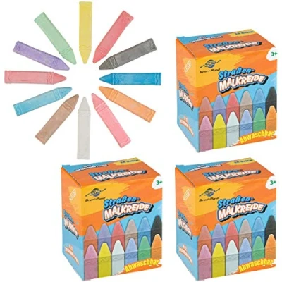 Abbildung von Smart Planet Straßenmalkreide 3er Set 36 Stück Straßenkreide ca. 10 x 2 cm Malkreide bunte Kinder Kreide zum Malen auf der Straße abwaschbar