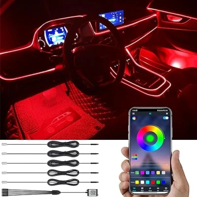 Abbildung von TABEN Auto Atmosphärenlicht Kit Musiksynchronisation Mehrfarbig RGB 16 Millionen Farben 6 Meter Glasfaser USB Ambientebeleuchtung Kit, Sound Active Funktion und drahtlose Bluetooth App Steuerung 12 V