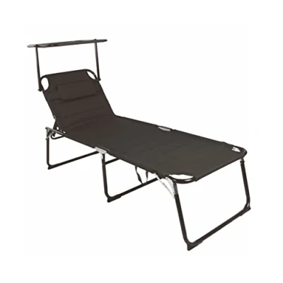 Abbildung von Spetebo XXL Aluminium Gartenliege mit Sonnendach Schwarz Sonnenliege gepolstert Kopfkissen Relax Garten Sonnen Liege breiter Liegefläche Dach Kissen