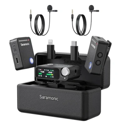 Abbildung von Saramonic Ultra Wireless Lavalier Mikrofon, 32 Bit Float Recording, Timecode Sync, Noise Cancellation, IPX5 Wasserbeständigkeit, 984&#039; Reichweite, 130dB SPL, für Kameras, Smartphones, Computer