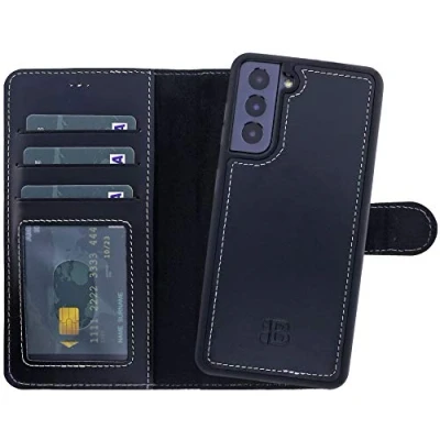 Abbildung von Burkley 2 in 1 Leder Handytasche für Samsung Galaxy S21 Abnehmbares Back Cover, 360 Schutz, RFID Blocker Kompatibel mit