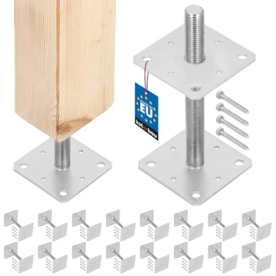 Abbildung von KOTARBAU® 16er Set Pfostenträger 160 mm x 250 Gewinde M24 Verzinkt Stützenfuß Höhenverstellbar Bodenfuß Betonfuß Zum Aufschrauben Regulierbar