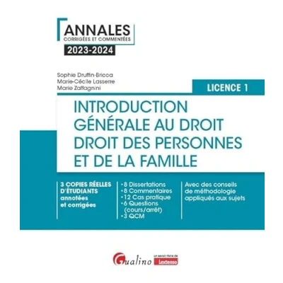 Abbildung von Introduction générale au droit et des personnes de la famille L1: 3 copies réelles d&#039;étudiants annotées corrigées 8 Dissertations ... méthodologie appliqués aux sujets (2023 2024)