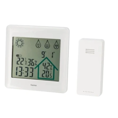 Abbildung von Hama Funk Wetterstation mit Außensensor, Wettervorhersage Funkwetterstation (Temperatur, Luftfeuchte, Uhrzeit, Datum)