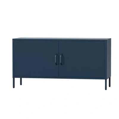 Abbildung von Jan Nowak TV Schrank, Fernsehschrank Metall ROSA Board Glitzernd für Wohnzimmer, Schlafzimmer Industrial Loft Stil Fernsehtisch mit Türen und Stauraum 115 x 59,5 40 cm Dunkelblau