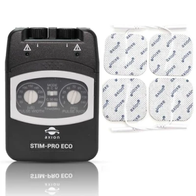 Abbildung von Axion TENS Gerät STIM PRO ECO mit 4 Elektroden zur Schmerztherapie