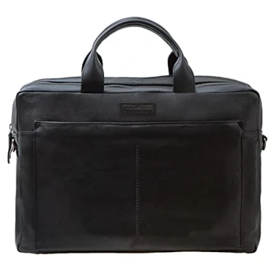 Abbildung von Pride and Soul 47530 Businesstasche Nomad, Notebooktasche für 15&quot; Laptops, Umhängetasche aus Echt Leder, Schultertasche mit 2 Hauptfächern, Aktentasche ca. 30 x 42 13 cm, schwarz