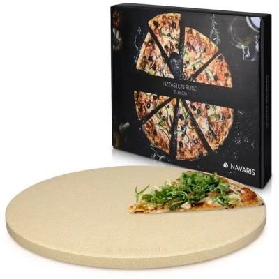 Abbildung von Navaris Backstein Pizzastein XXL aus Cordierit für Ofen und Grill, inkl. Rezeptbuch, Korderit Keramik, (1 St)