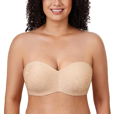 Abbildung von DELIMIRA Damen Trägerloser BH Jacquard mit Bügel ohne Einlagen Große Größen Beige 90D