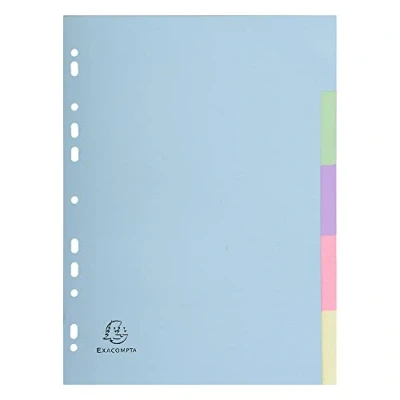 Abbildung von Exacompta 1605E Pastell Register Forever 10er Pack für DIN A4 aus Recyclingkarton 5 teilig volle Höhe 22 x 29,7 cm vollfarbig Farben Blauer Engel Pastellcolor Aquarel Trennblätter Trennstreifen