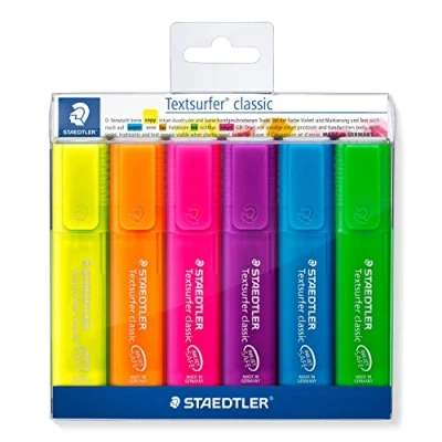 Abbildung von STAEDTLER 364 P WP6 Textsurfer classic rainbow colours farblich soriert, 6 Stück Textmarker im Weichplastiketui