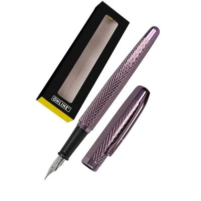 Abbildung von Online Füllhalter Eleganza I Metall Design Diamond Wine Federstärke M Metallclip inkl. Tintenpatrone Schreibfarbe Blau Füller Rot für Standard Tintenpatronen Geschenkverpackung