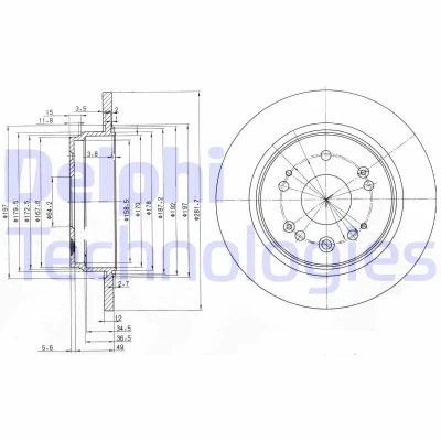 Abbildung von DELPHI BG3797 Bremsscheibe 282 12 5 voll geölt unbehandelt ohne Radlager, ABS Sensorring HONDA: Stream I, FR V