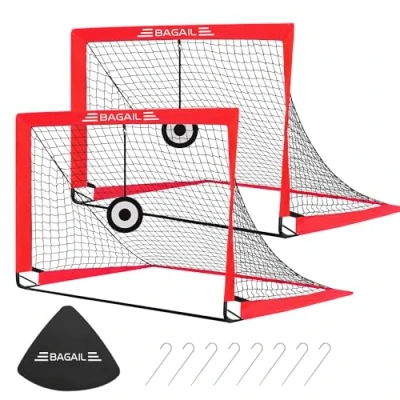 Abbildung von BAGAIL Fußballtor, Pop Up Fußballnetz mit Zieltor, Erdnägeln und Tragbarer Tragetasche, Einfach zu Montieren, Ideal für Gartentraining Freizeitspiele