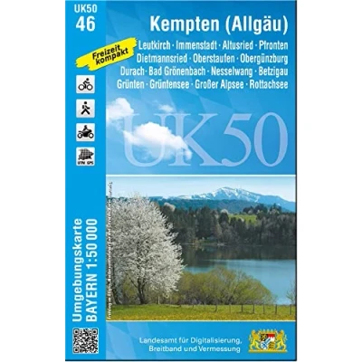 Abbildung von UK50 46 Kempten (Allgäu): Leutkirch, Immenstadt, Altusried, Pfronten, Dietmannsried, Oberstaufen, Obergünzburg, Durach, Bad Grönenbach, Nesselwang, ... Karte Freizeitkarte Wanderkarte)