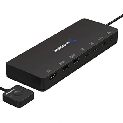 Abbildung von SABRENT KVM Switch 2 port USB C Inputs, ports outputs mit 60W PD 1 HDMI 4K@60Hz für Laptop, PC, Drucker, Scanner, Maus, Tastatur LED Geräteanzeigen (USB KCPD)