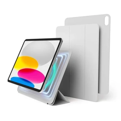 Abbildung von elago Magnetische Folio Hülle Kompatibel mit iPad 10. Generation [10,9&quot;] Rückwand Kann an Metallmaterialien Befestigt Werden, Apple Pencil und elago&#039;s (Hellgrau)