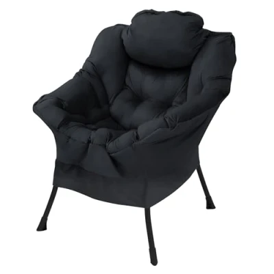 Abbildung von ML Design Relaxsessel Schwarz, Wohnzimmersessel mit Armlehnen &amp; Seitentasche, Fernsehsessel Kopfkissen, Loungesessel Stahlrahmen schwarzen Beine, Ohrensessel ergonomisch, Lesesessel gepolstert