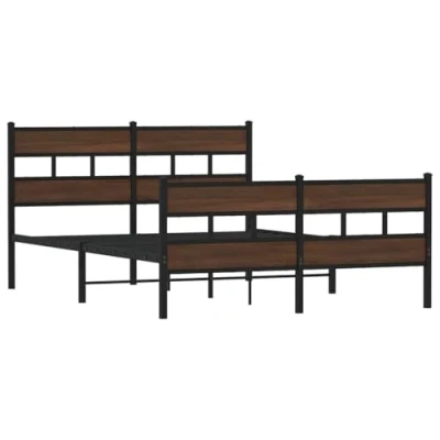 Abbildung von vidaXL Metallbett, Bett ohne Matratze mit Kopfteil Fußteil, Bettgestell Lattenrost, Doppelbett für Schlafzimmer, Braun Eichen Optik 160x200cm