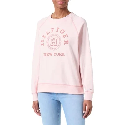 Abbildung von Tommy Hilfiger Damen Sweatshirt Varsity Raglan ohne Kapuze, Rosa (Whimsy Pink), L