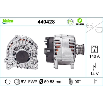 Abbildung von VALEO 440428 Lichtmaschine 14V 140A VOLKSWAGEN: Golf 7 Variant, Passat B8 Transporter 5 Bus, SKODA: Octavia 3 Combi, Yeti, Superb III Kombi